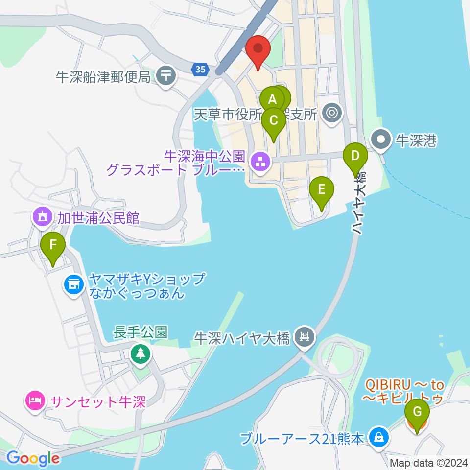 牛深文化会館（牛深総合センター）周辺のカフェ一覧地図