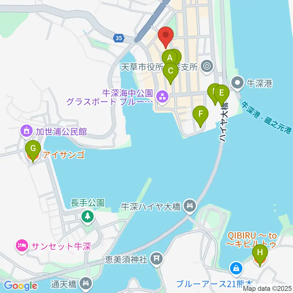 牛深総合センター周辺のカフェ一覧地図