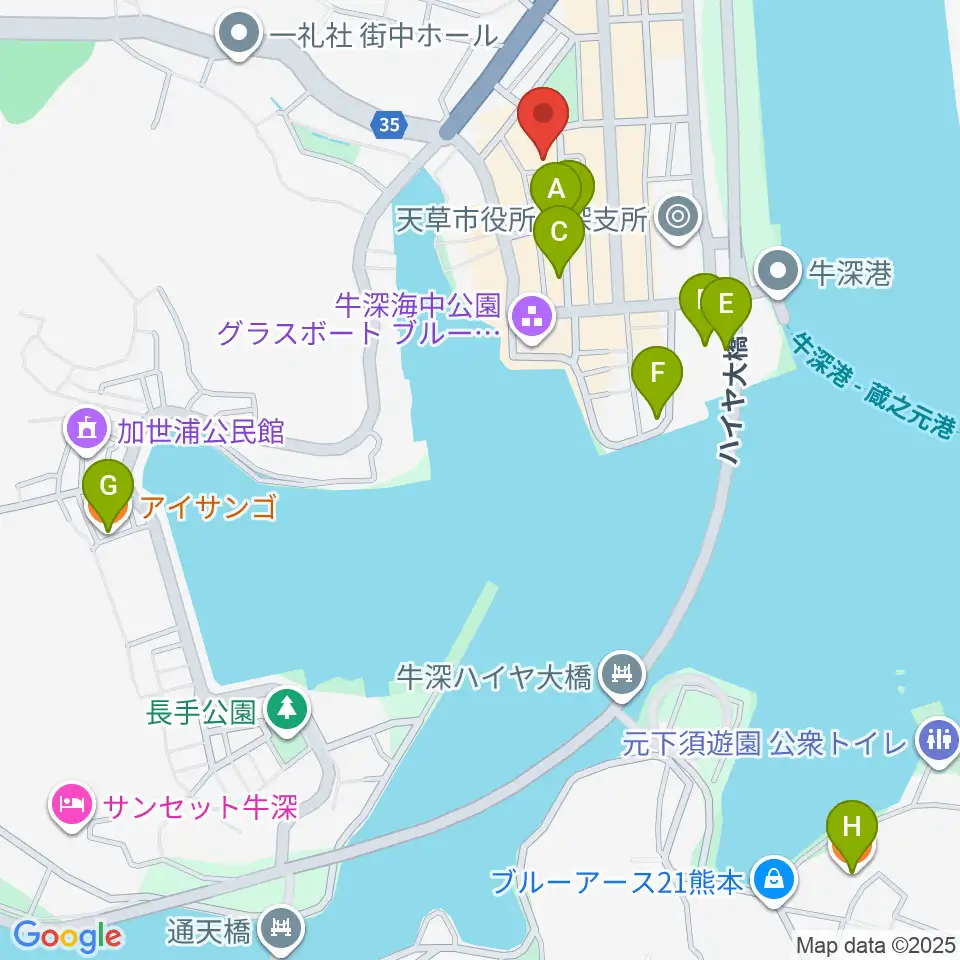 牛深総合センター周辺のカフェ一覧地図