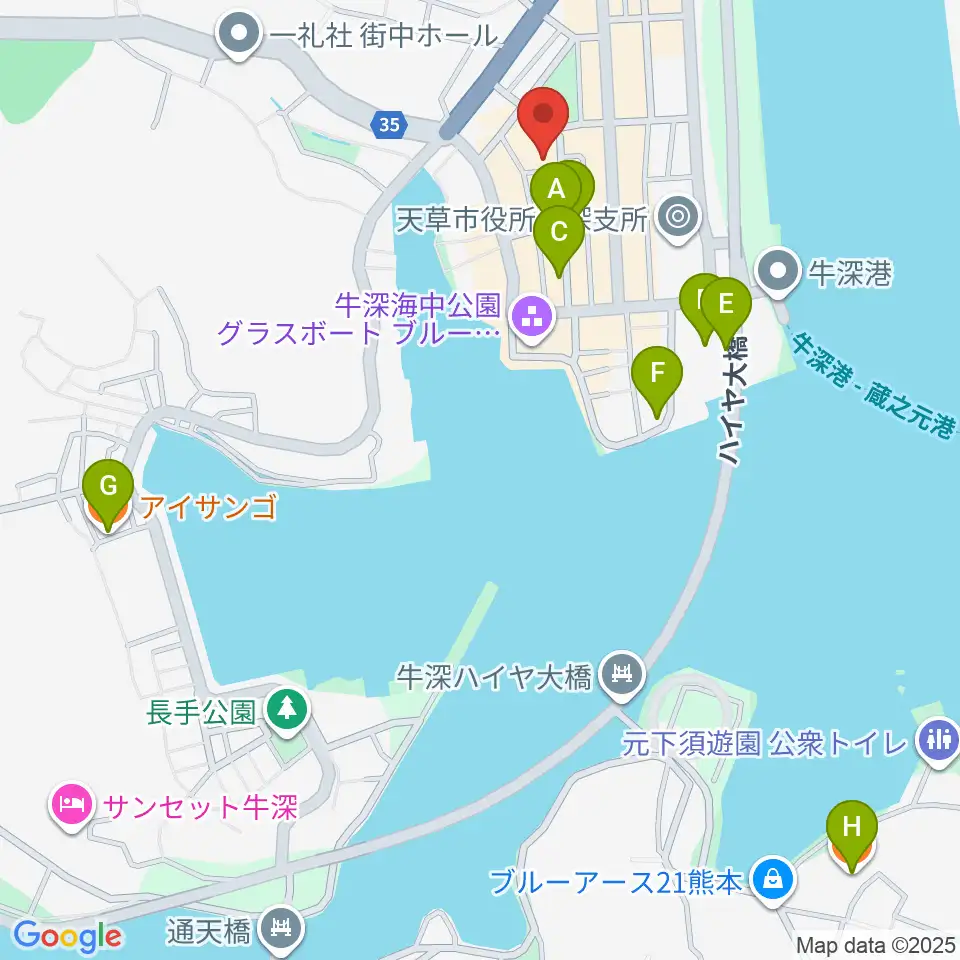 牛深総合センター周辺のカフェ一覧地図