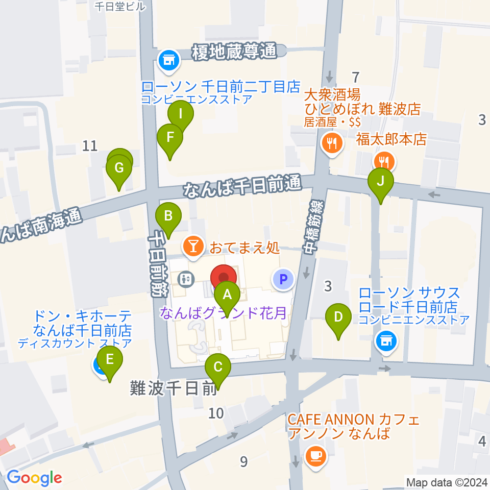 なんばグランド花月周辺のカフェ一覧地図