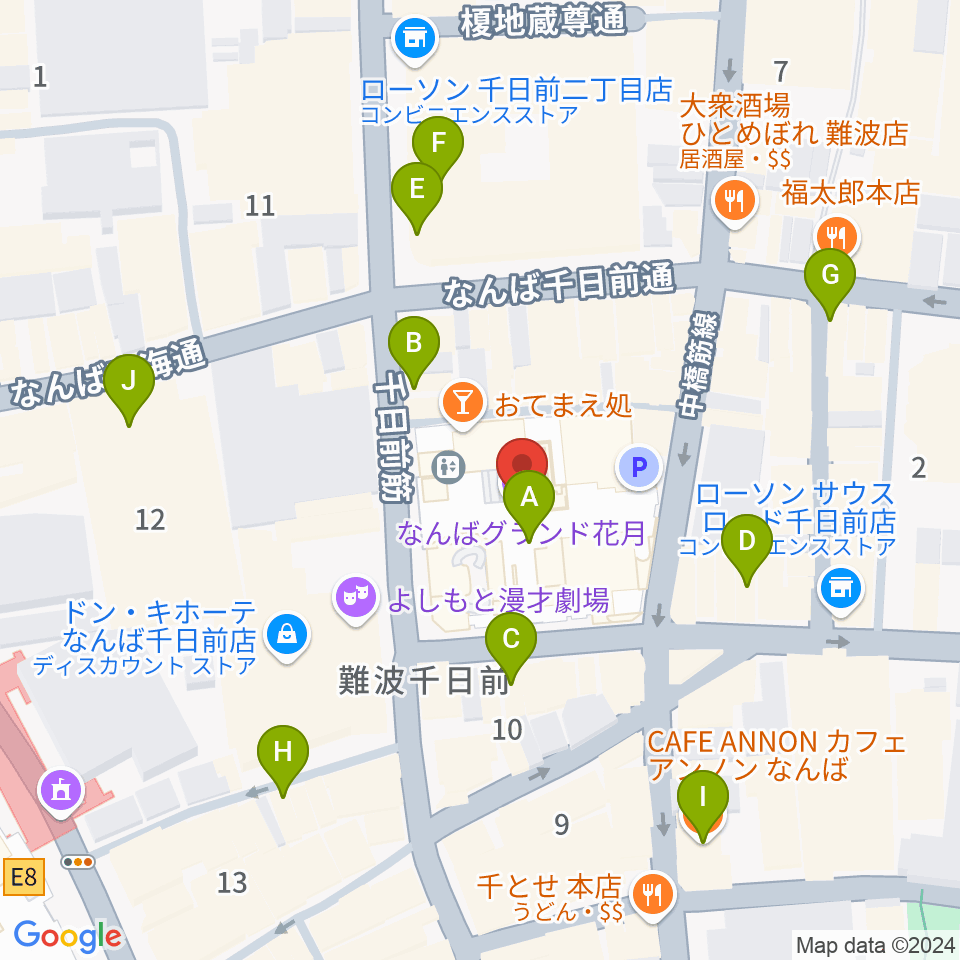 なんばグランド花月周辺のカフェ一覧地図