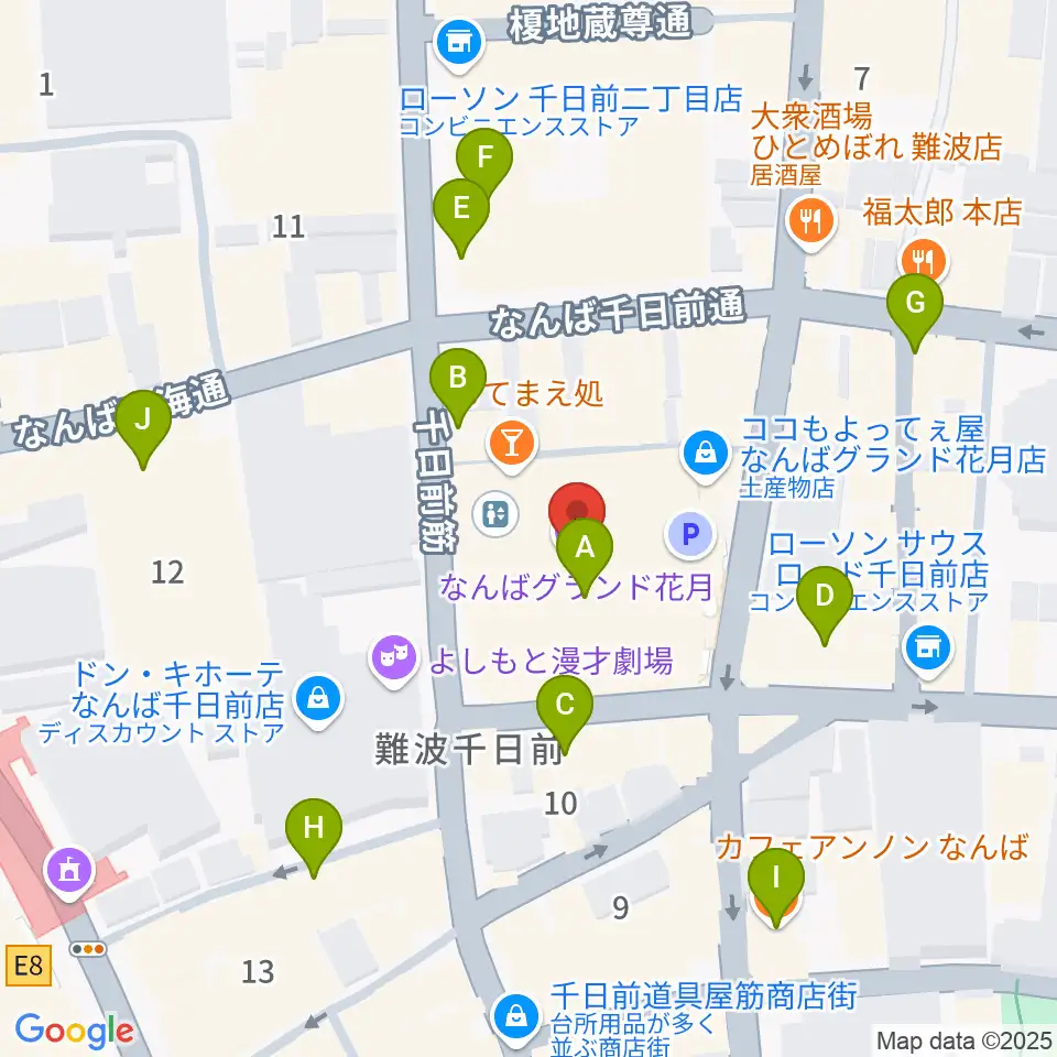 なんばグランド花月周辺のカフェ一覧地図