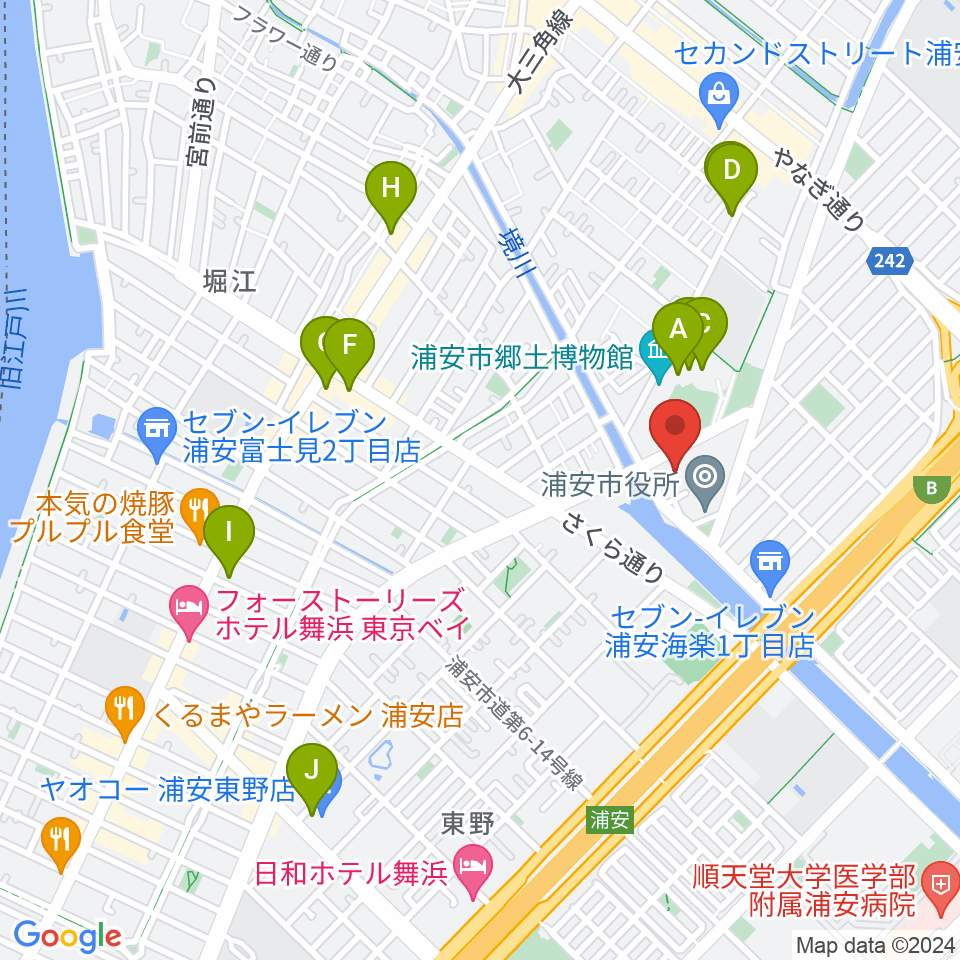 浦安市文化会館周辺のカフェ一覧地図