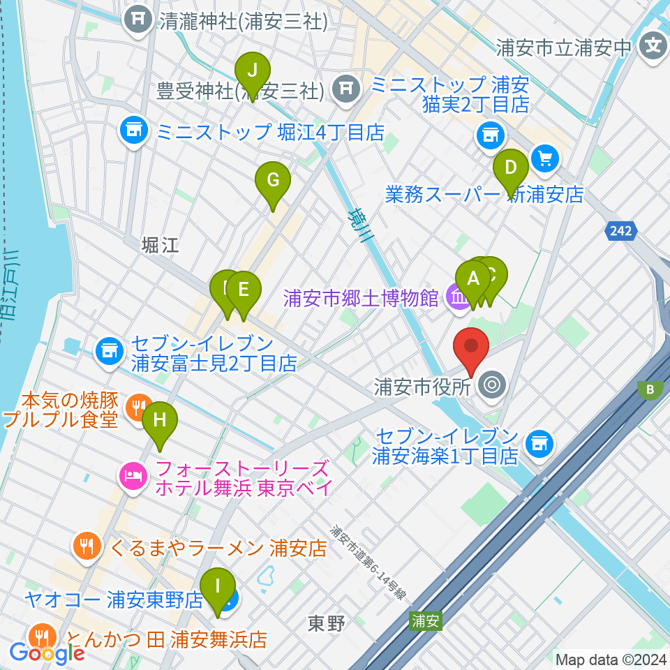 浦安市文化会館周辺のカフェ一覧地図