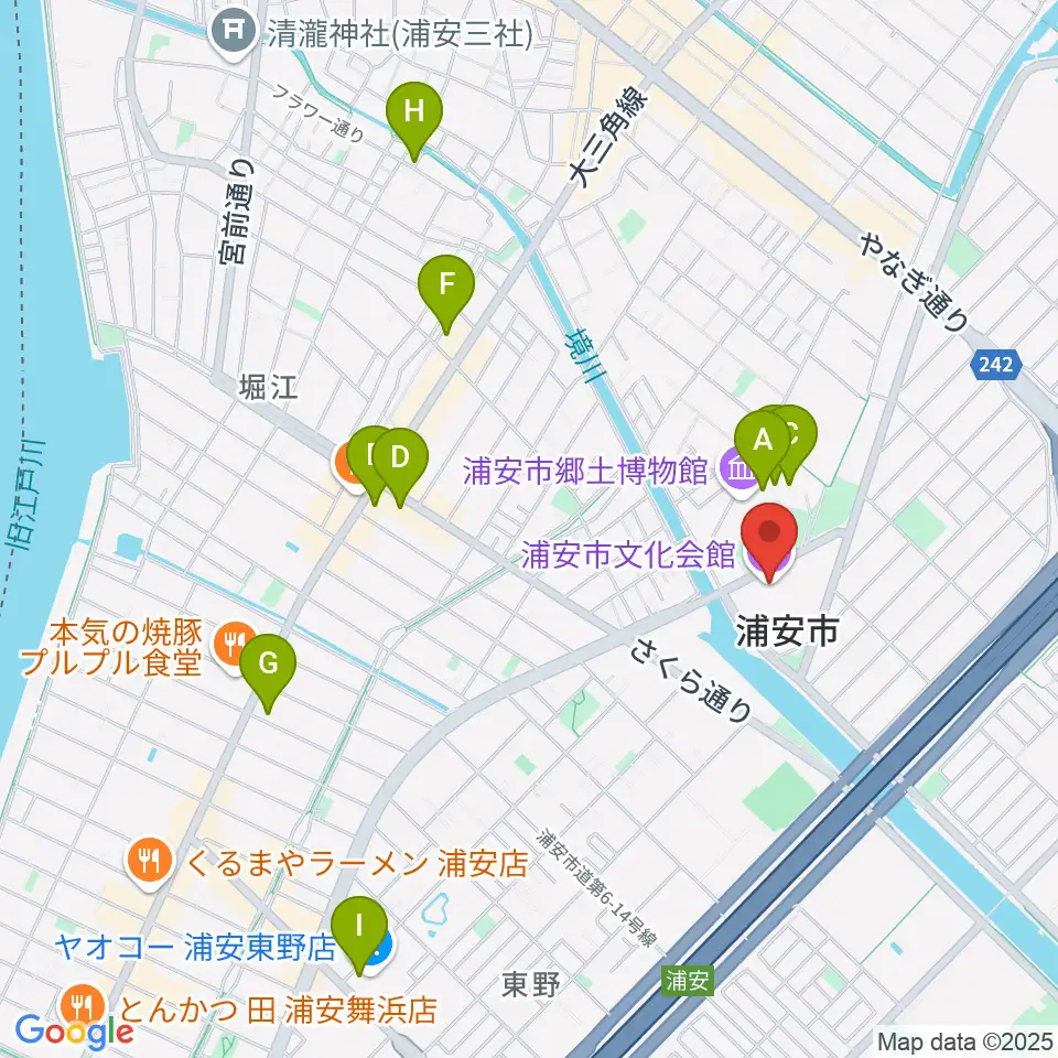 浦安市文化会館周辺のカフェ一覧地図