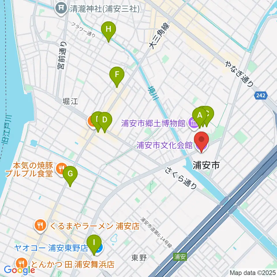 浦安市文化会館周辺のカフェ一覧地図