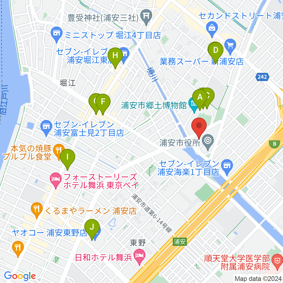 浦安市文化会館 練習室周辺のカフェ一覧地図