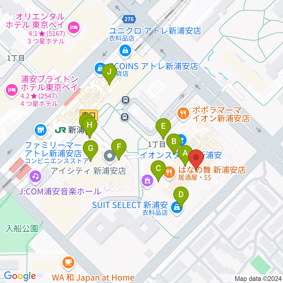 浦安市民プラザWave101周辺のカフェ一覧地図