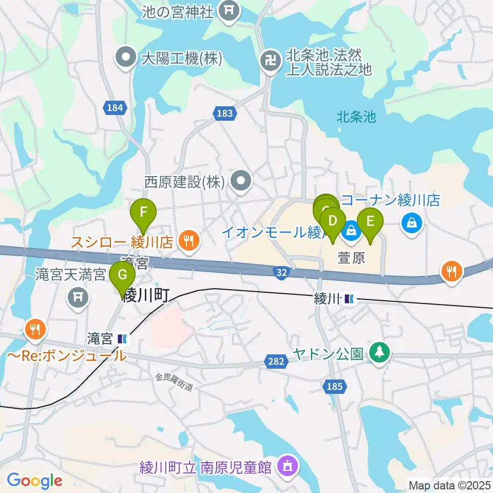 島村楽器 イオンモール綾川店周辺のカフェ一覧地図