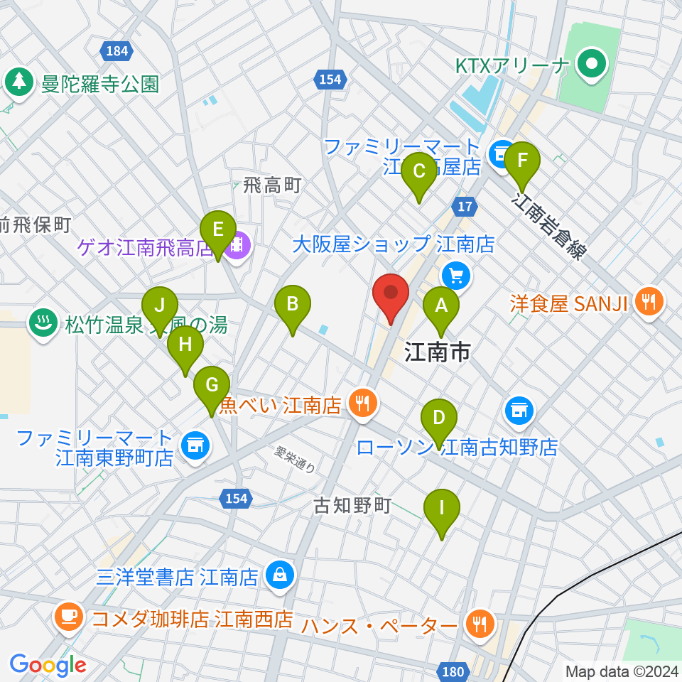 江南TOM周辺のカフェ一覧地図