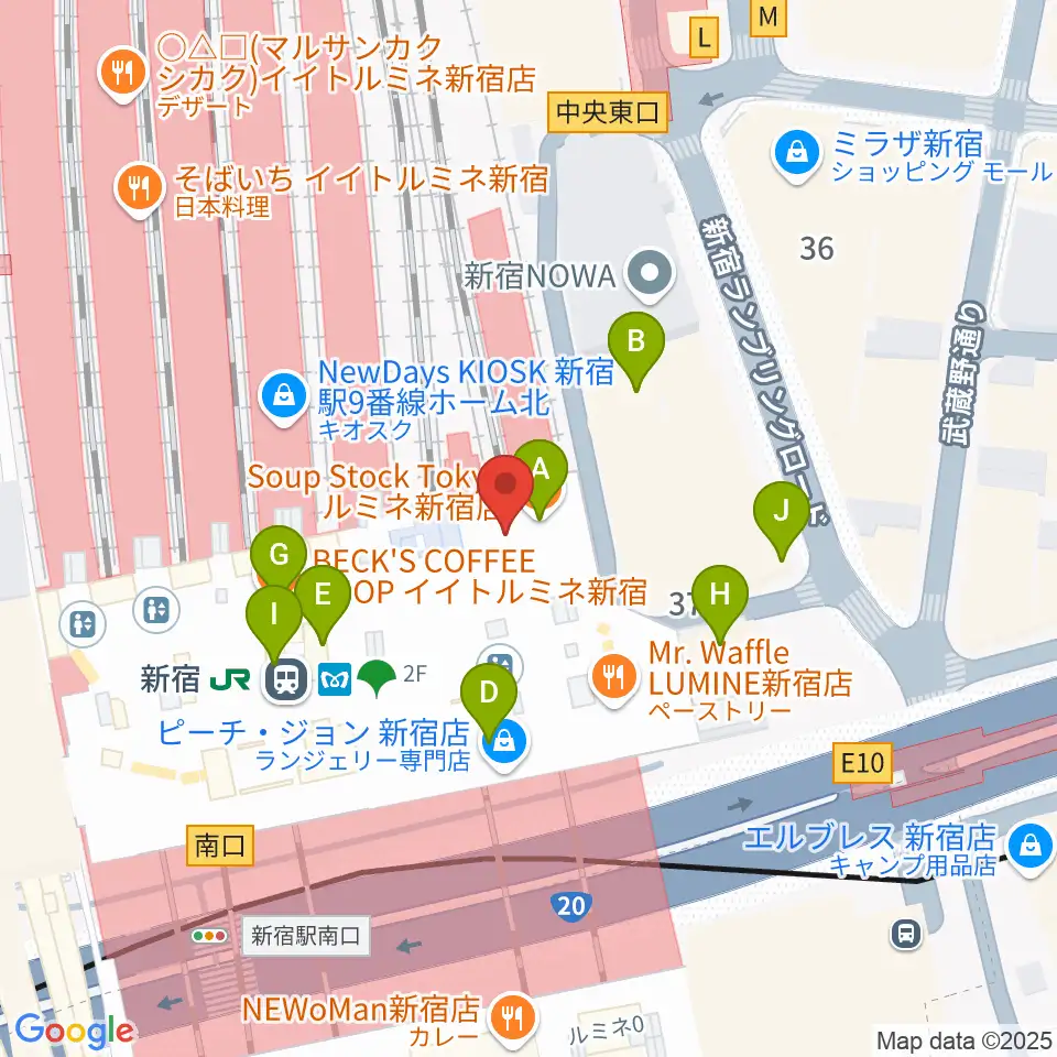 ルミネtheよしもと周辺のカフェ一覧地図