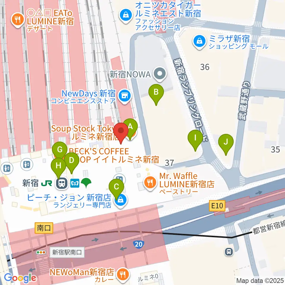 ルミネtheよしもと周辺のカフェ一覧地図