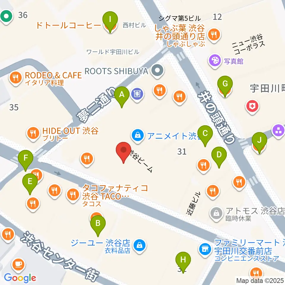 渋谷よしもと漫才劇場周辺のカフェ一覧地図