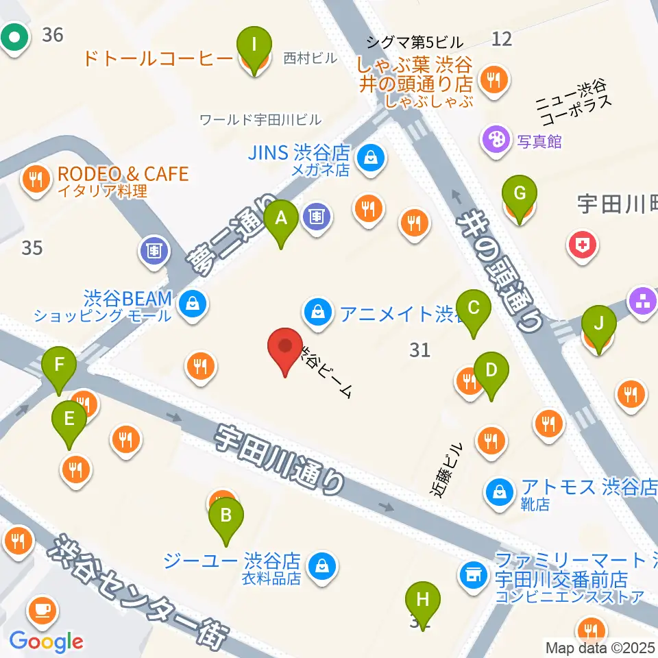渋谷よしもと漫才劇場周辺のカフェ一覧地図