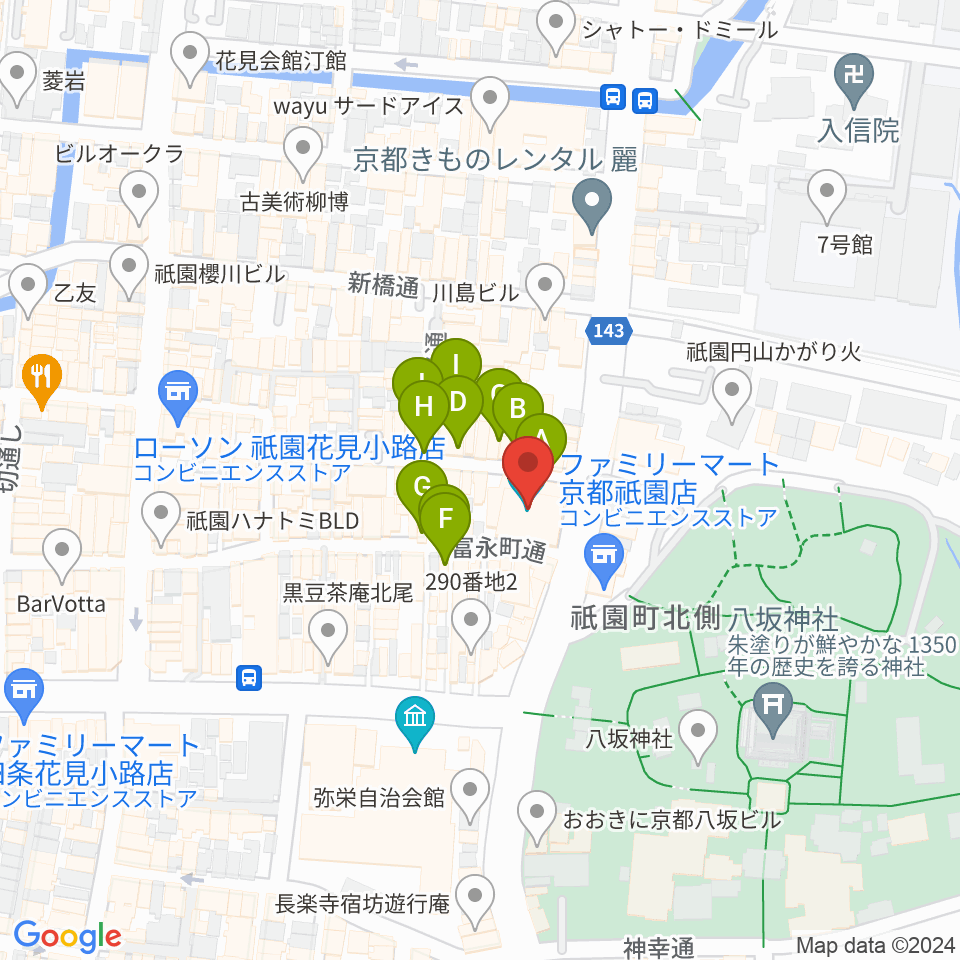 よしもと祇園花月周辺のカフェ一覧地図