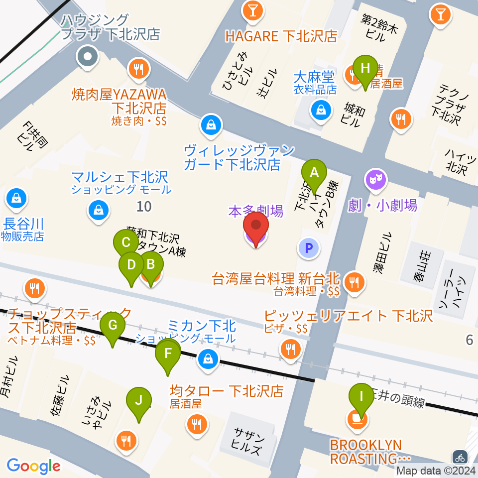 下北沢 本多劇場周辺のカフェ一覧地図