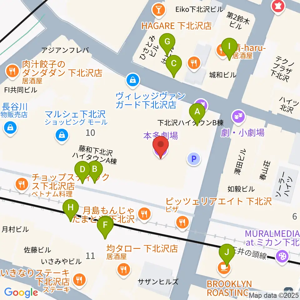 下北沢 本多劇場周辺のカフェ一覧地図
