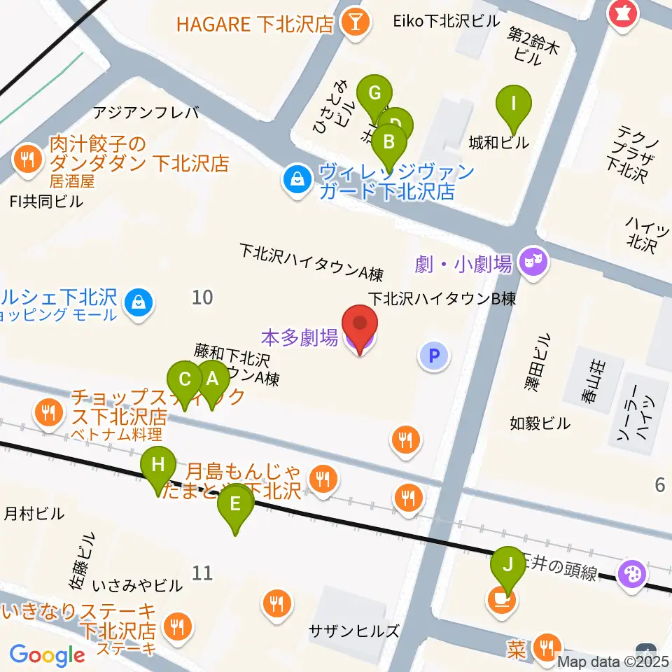 下北沢 本多劇場周辺のカフェ一覧地図