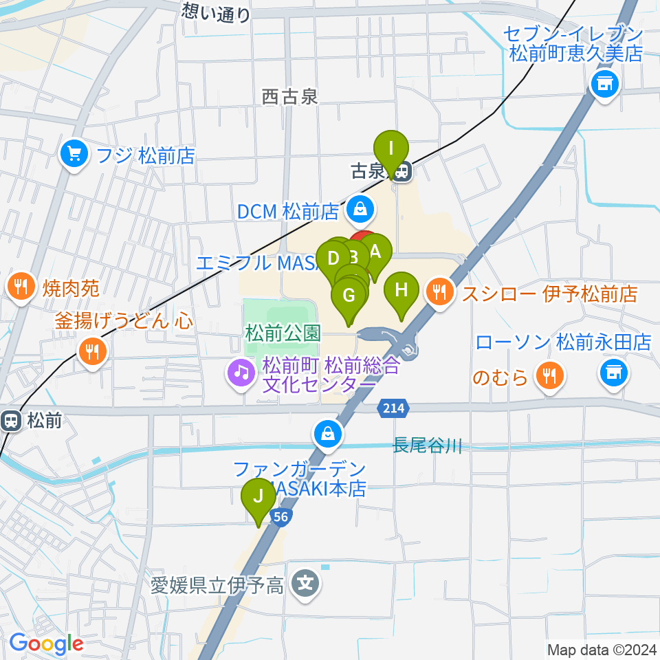 島村楽器エミフルMASAKI店周辺のカフェ一覧地図