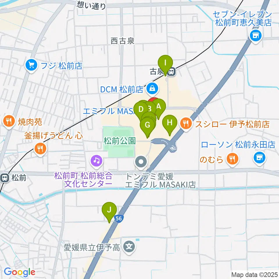 島村楽器エミフルMASAKI店周辺のカフェ一覧地図