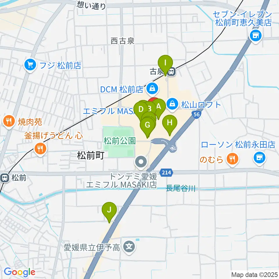 島村楽器エミフルMASAKI店周辺のカフェ一覧地図