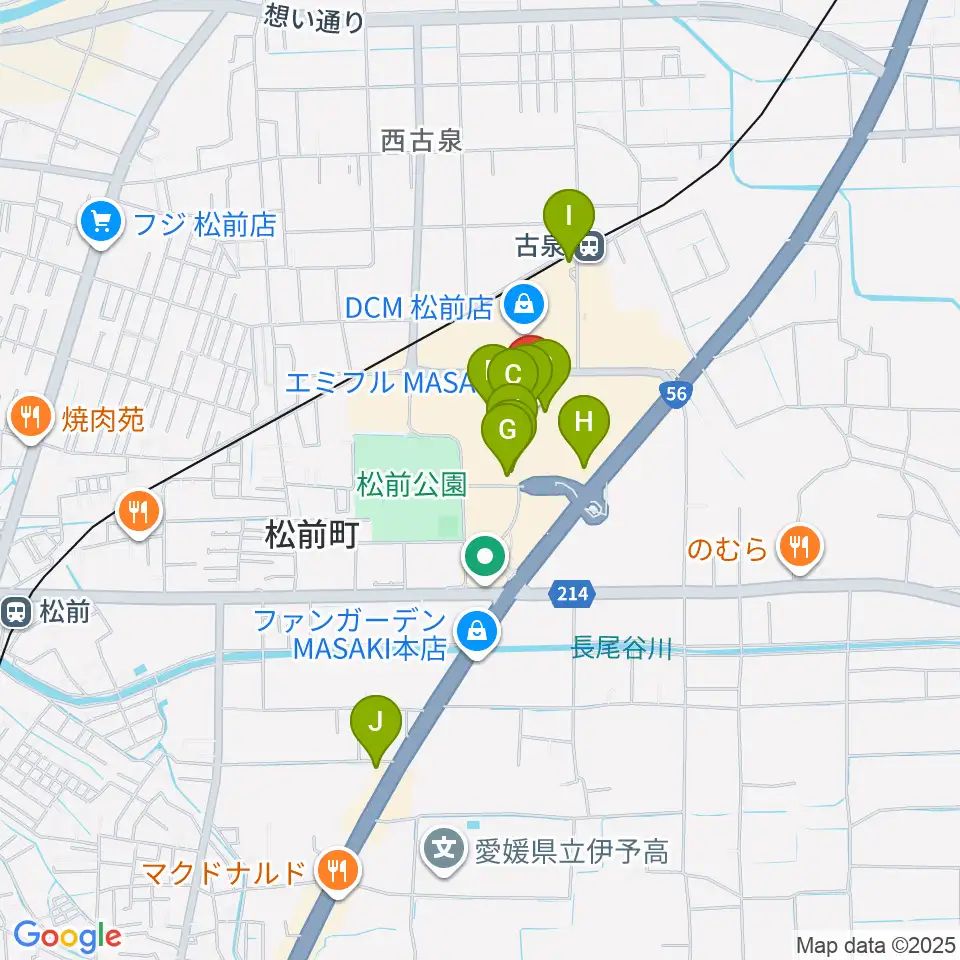 島村楽器エミフルMASAKI店周辺のカフェ一覧地図