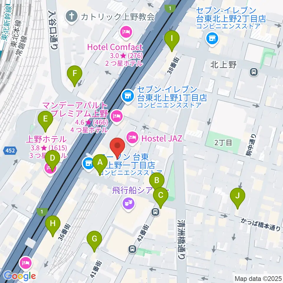 上野ストアハウス周辺のカフェ一覧地図