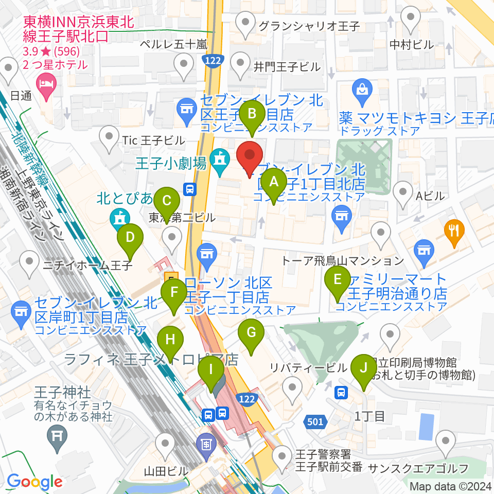 王子小劇場周辺のカフェ一覧地図