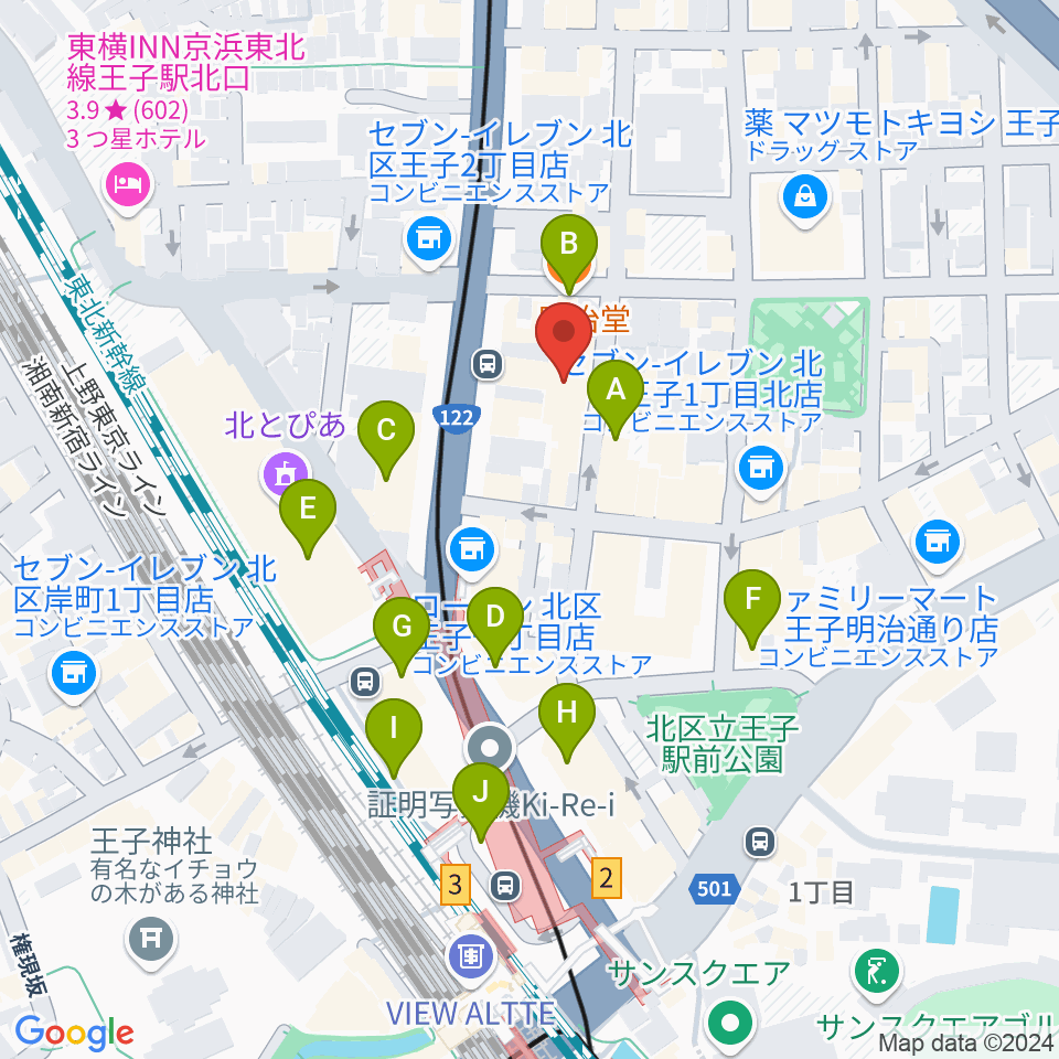 王子小劇場周辺のカフェ一覧地図