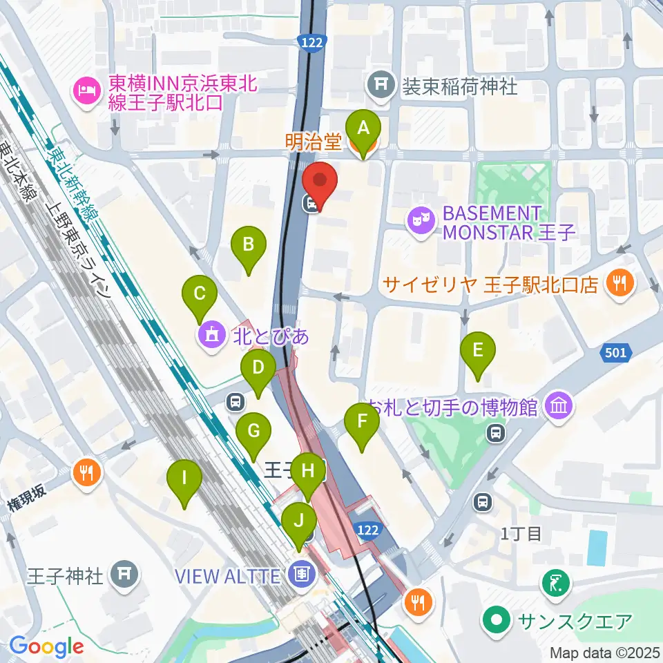 インディペンデントシアターOji周辺のカフェ一覧地図