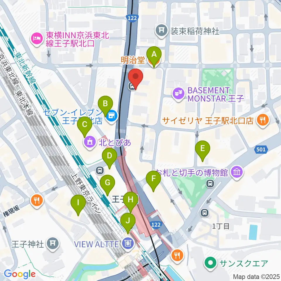 インディペンデントシアターOji周辺のカフェ一覧地図