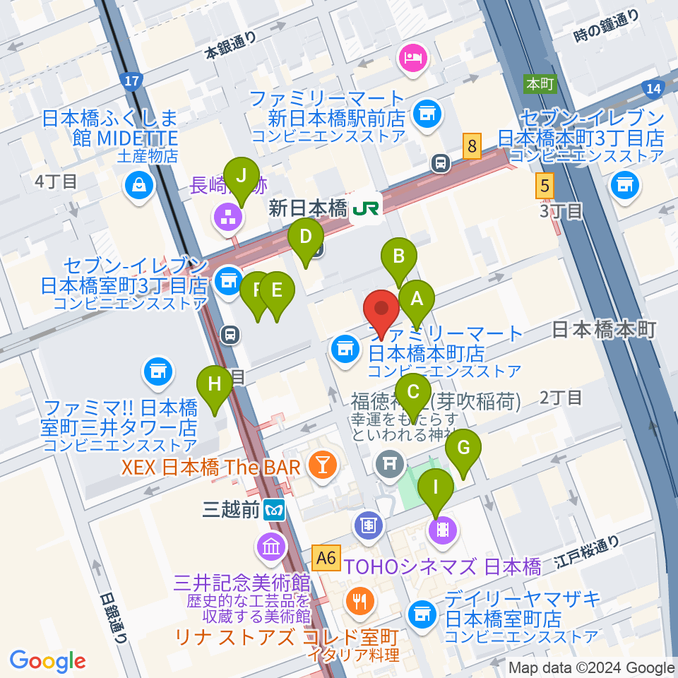 お江戸日本橋亭周辺のカフェ一覧地図