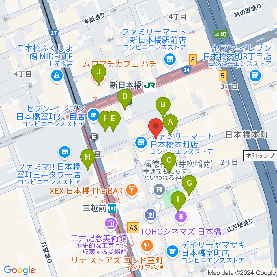 お江戸日本橋亭周辺のカフェ一覧地図