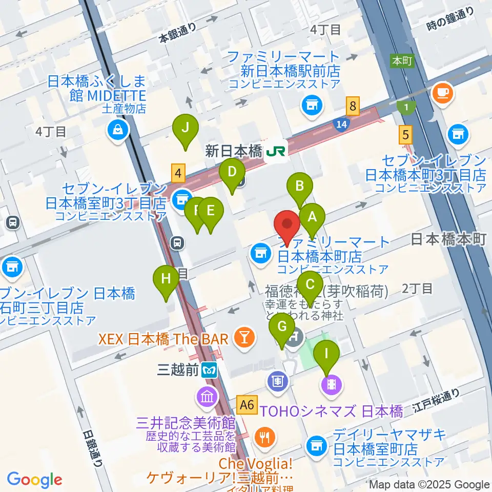 お江戸日本橋亭周辺のカフェ一覧地図