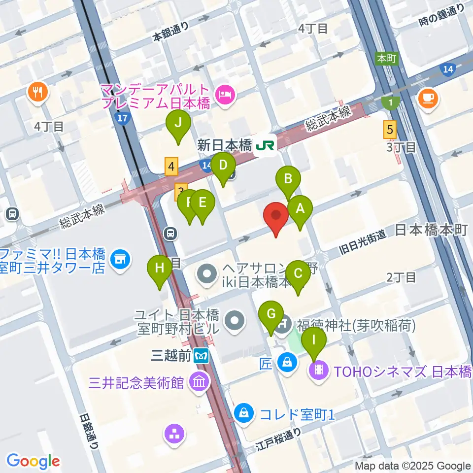 お江戸日本橋亭周辺のカフェ一覧地図