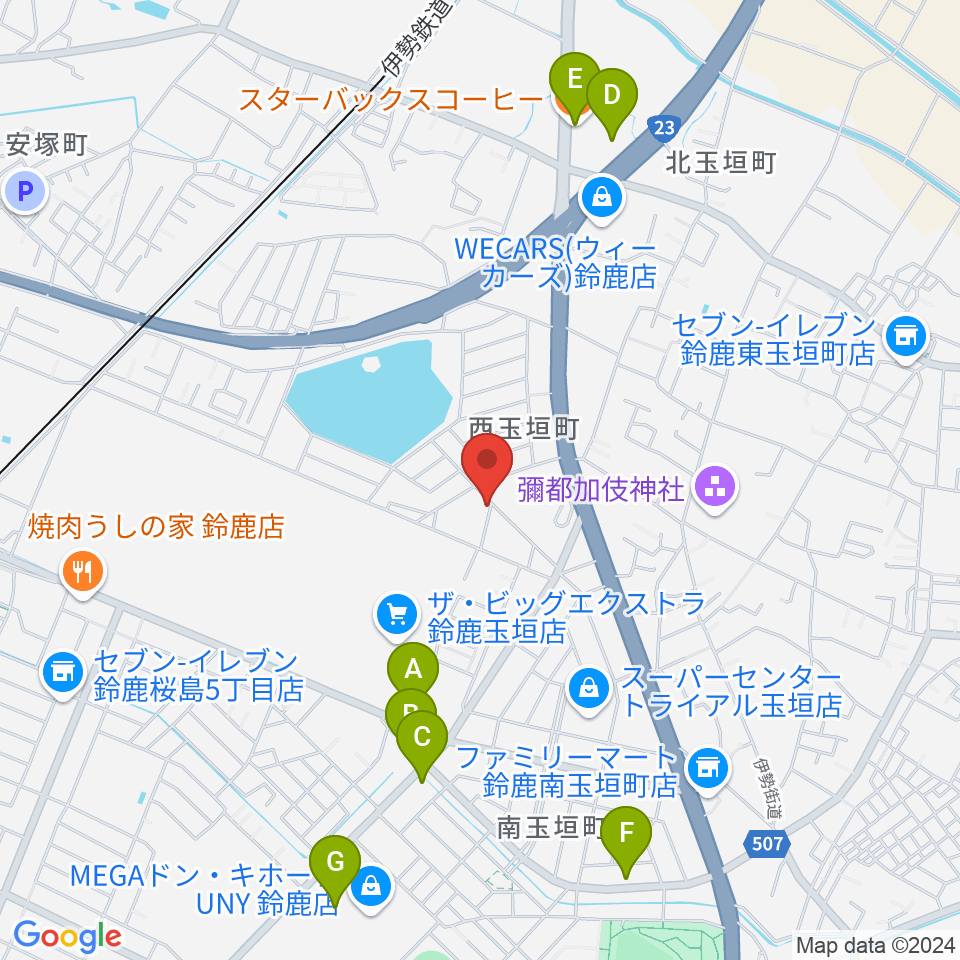 鈴鹿どじはうす周辺のカフェ一覧地図