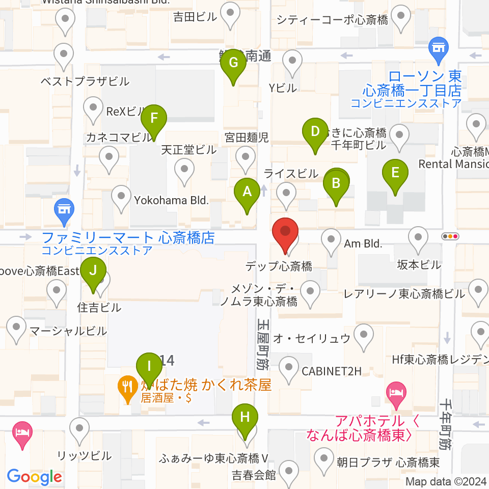 心斎橋コンテ・ローゼ周辺のカフェ一覧地図