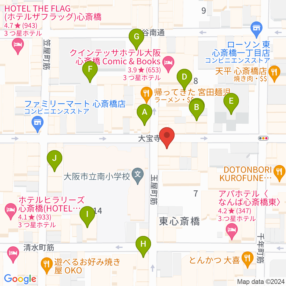 心斎橋コンテ・ローゼ周辺のカフェ一覧地図