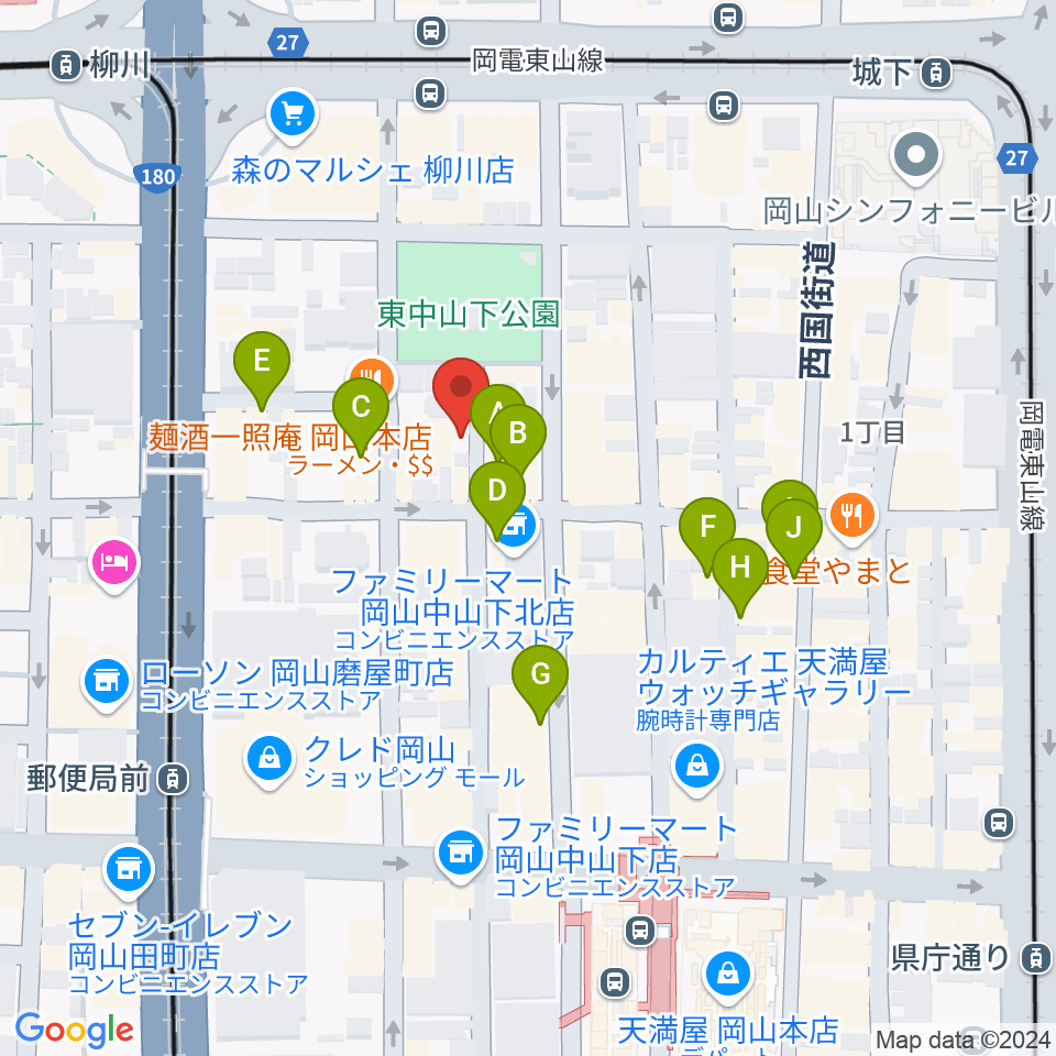 岡山インタリュード周辺のカフェ一覧地図