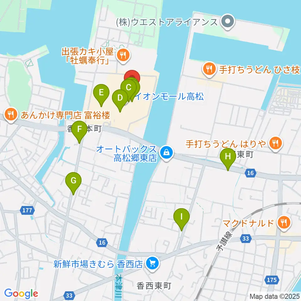 楽器堂オーパス イオンモール高松店周辺のカフェ一覧地図