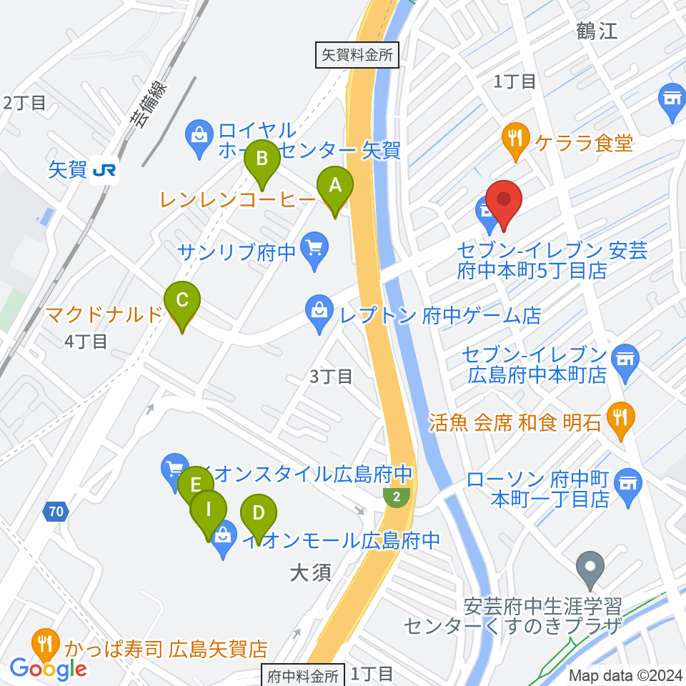広島ララミュージック周辺のカフェ一覧地図