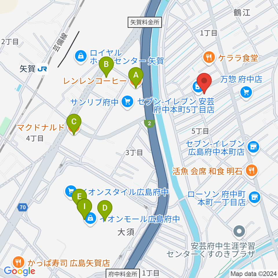 LaLa Musicピアノ教室周辺のカフェ一覧地図