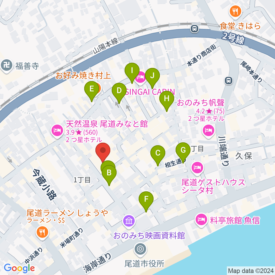 尾道オエコモヴァ周辺のカフェ一覧地図