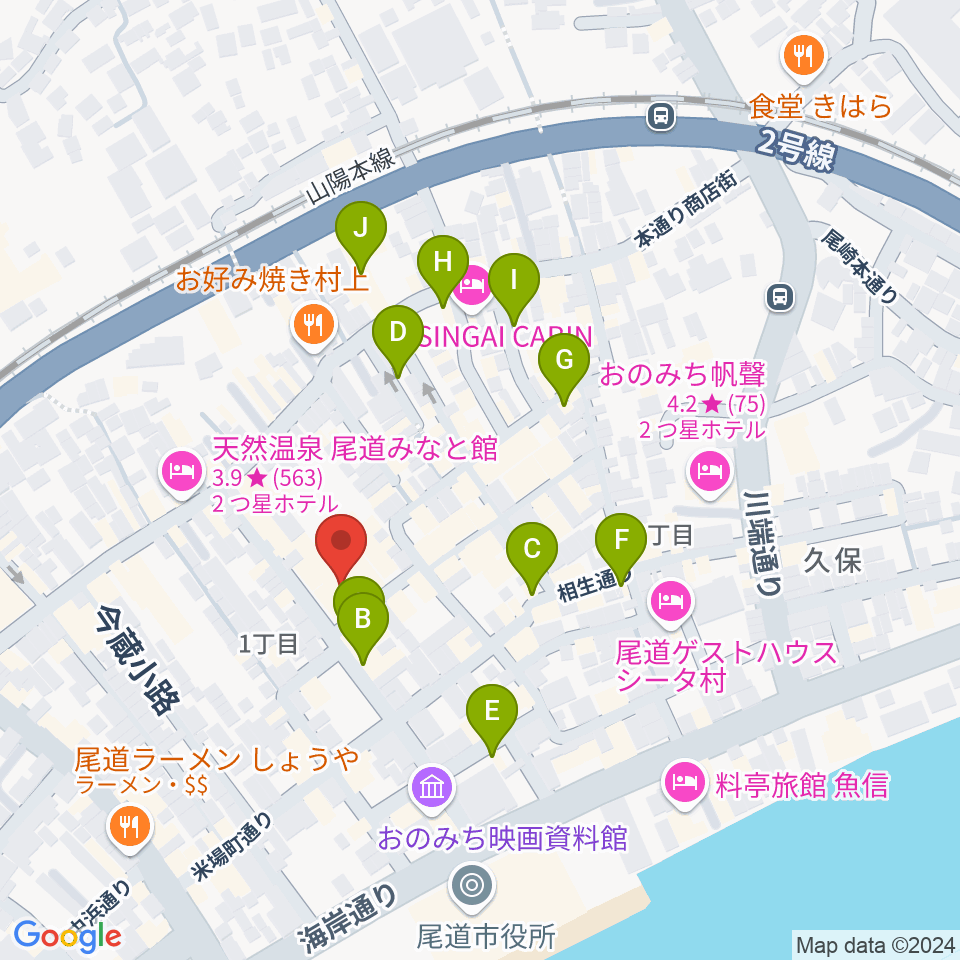 尾道オエコモヴァ周辺のカフェ一覧地図