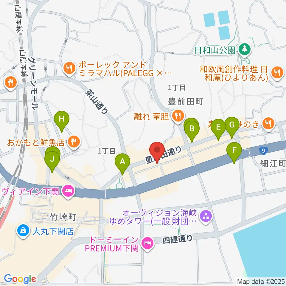 下関レッドライン周辺のカフェ一覧地図