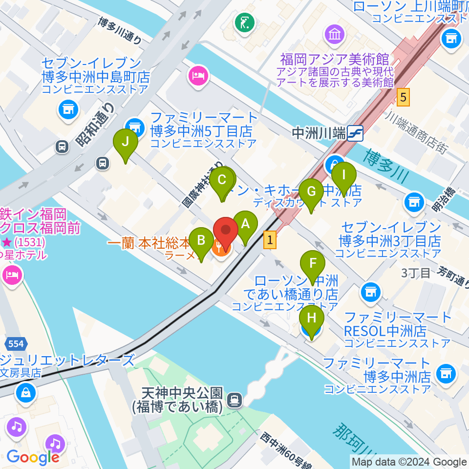 中洲トロンボーンクラブ周辺のカフェ一覧地図