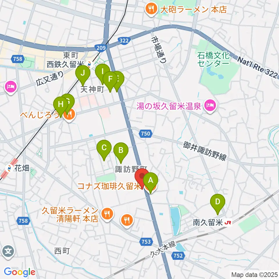 木下楽器店 すわの町本店周辺のカフェ一覧地図