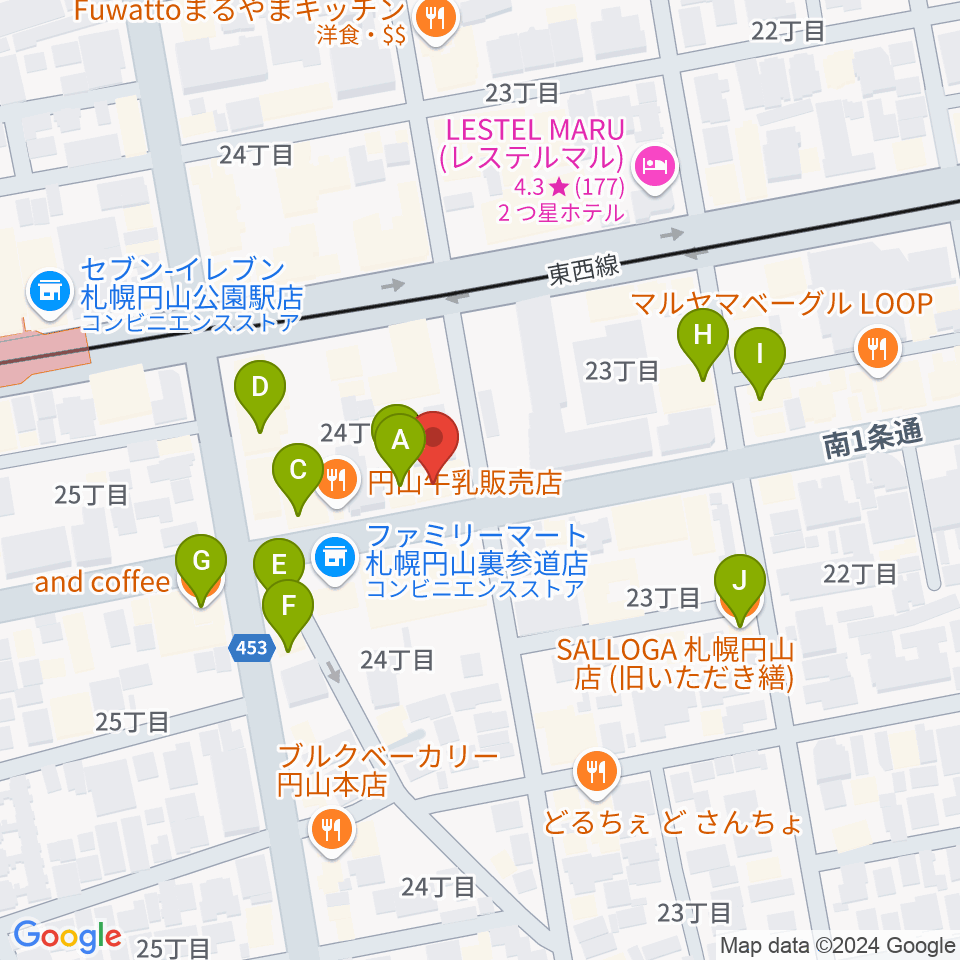 円山夜想 ルヤマノクターン周辺のカフェ一覧地図