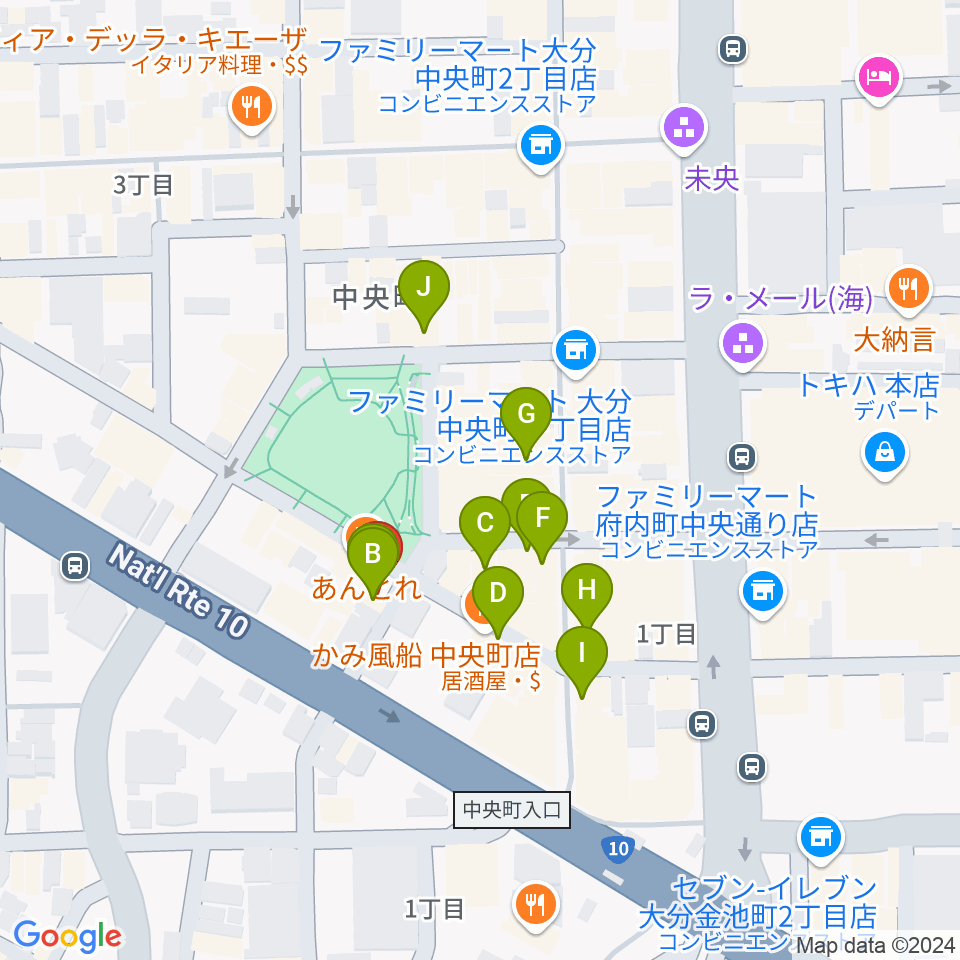 大分カンタループⅡ周辺のカフェ一覧地図